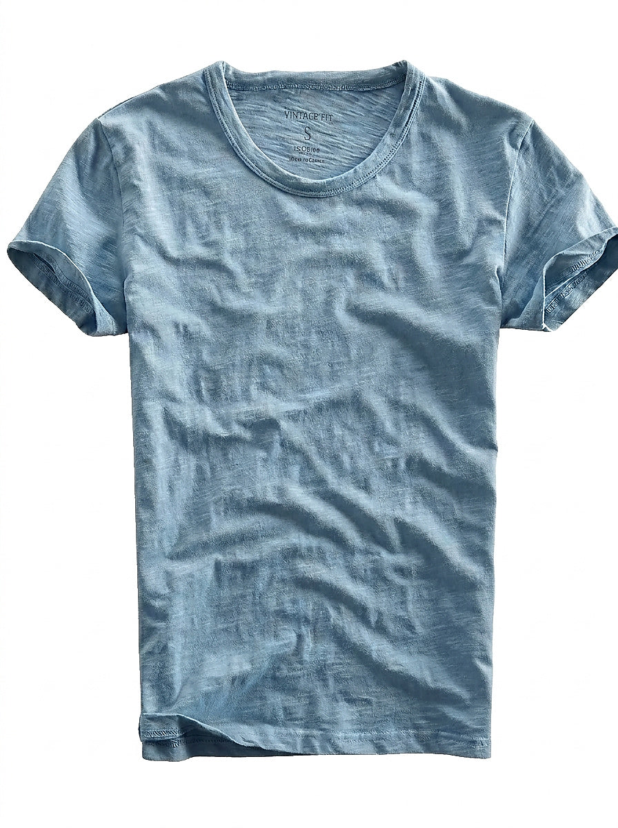 Camiseta de cuello redondo con textura slub para hombre-Men's T-shirts-Casaluzia
