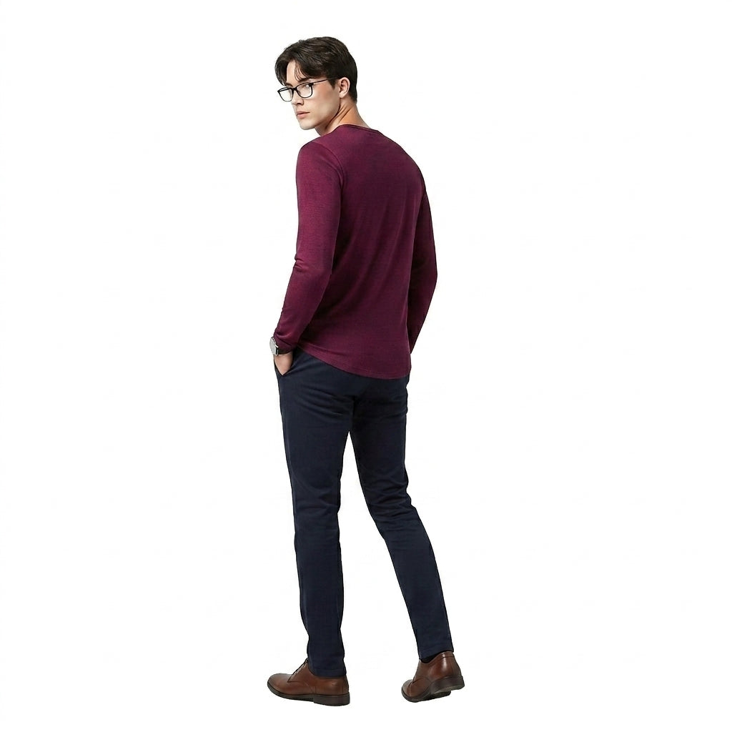 Camiseta de hombre tipo Henley de manga larga con botones y textura flameada-Shirts for men-Casaluzia