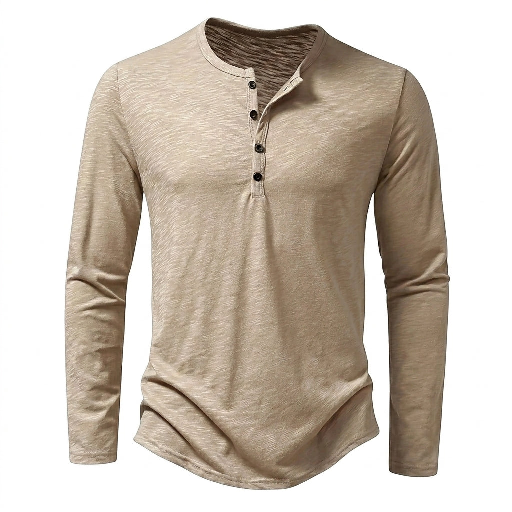 Camiseta de hombre tipo Henley de manga larga con botones y textura flameada-Shirts for men-Casaluzia