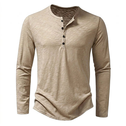 Camiseta de hombre tipo Henley de manga larga con botones y textura flameada-Shirts for men-Casaluzia