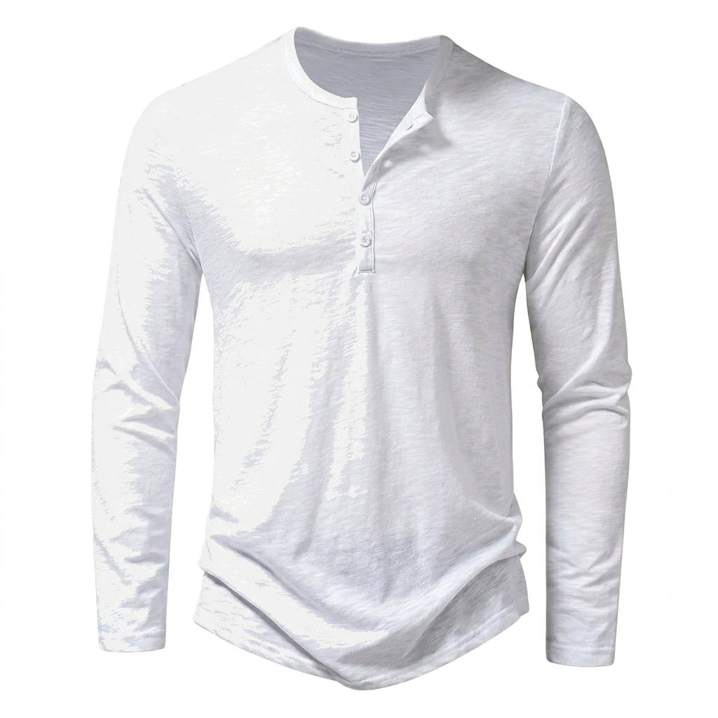 Camiseta de hombre tipo Henley de manga larga con botones y textura flameada-Shirts for men-Casaluzia