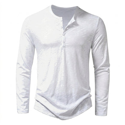 Camiseta de hombre tipo Henley de manga larga con botones y textura flameada-Shirts for men-Casaluzia