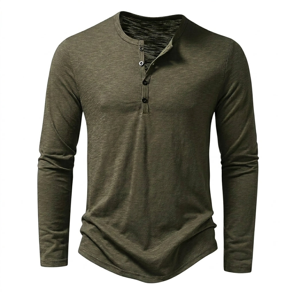 Camiseta de hombre tipo Henley de manga larga con botones y textura flameada-Shirts for men-Casaluzia