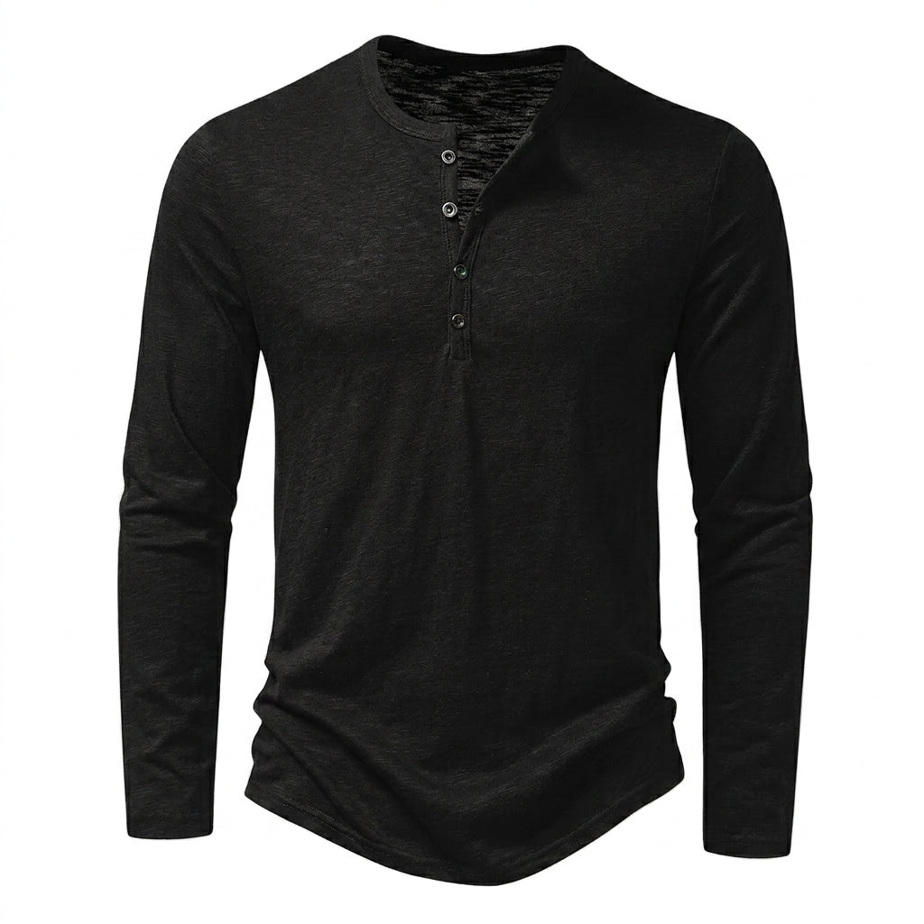 Camiseta de hombre tipo Henley de manga larga con botones y textura flameada-Shirts for men-Casaluzia