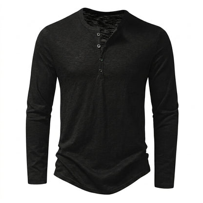 Camiseta de hombre tipo Henley de manga larga con botones y textura flameada-Shirts for men-Casaluzia