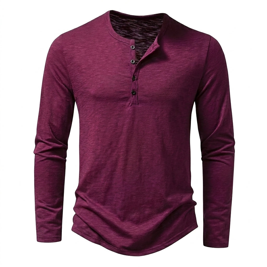 Camiseta de hombre tipo Henley de manga larga con botones y textura flameada-Shirts for men-Casaluzia