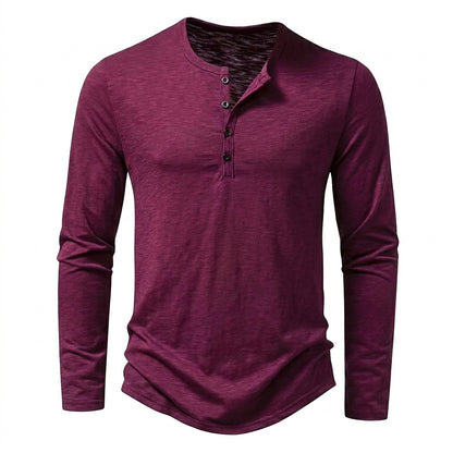 Camiseta de hombre tipo Henley de manga larga con botones y textura flameada-Shirts for men-Casaluzia