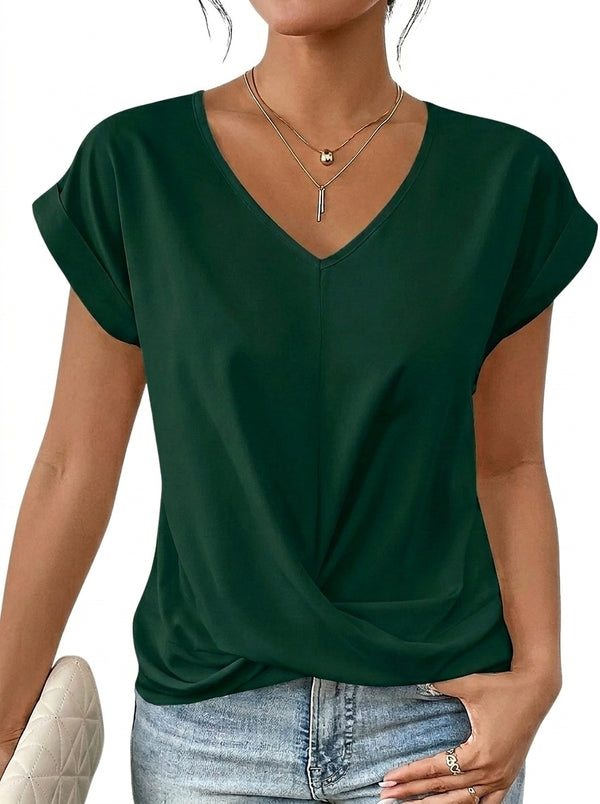 Camiseta de mujer con cuello en V y detalle de nudo frontal