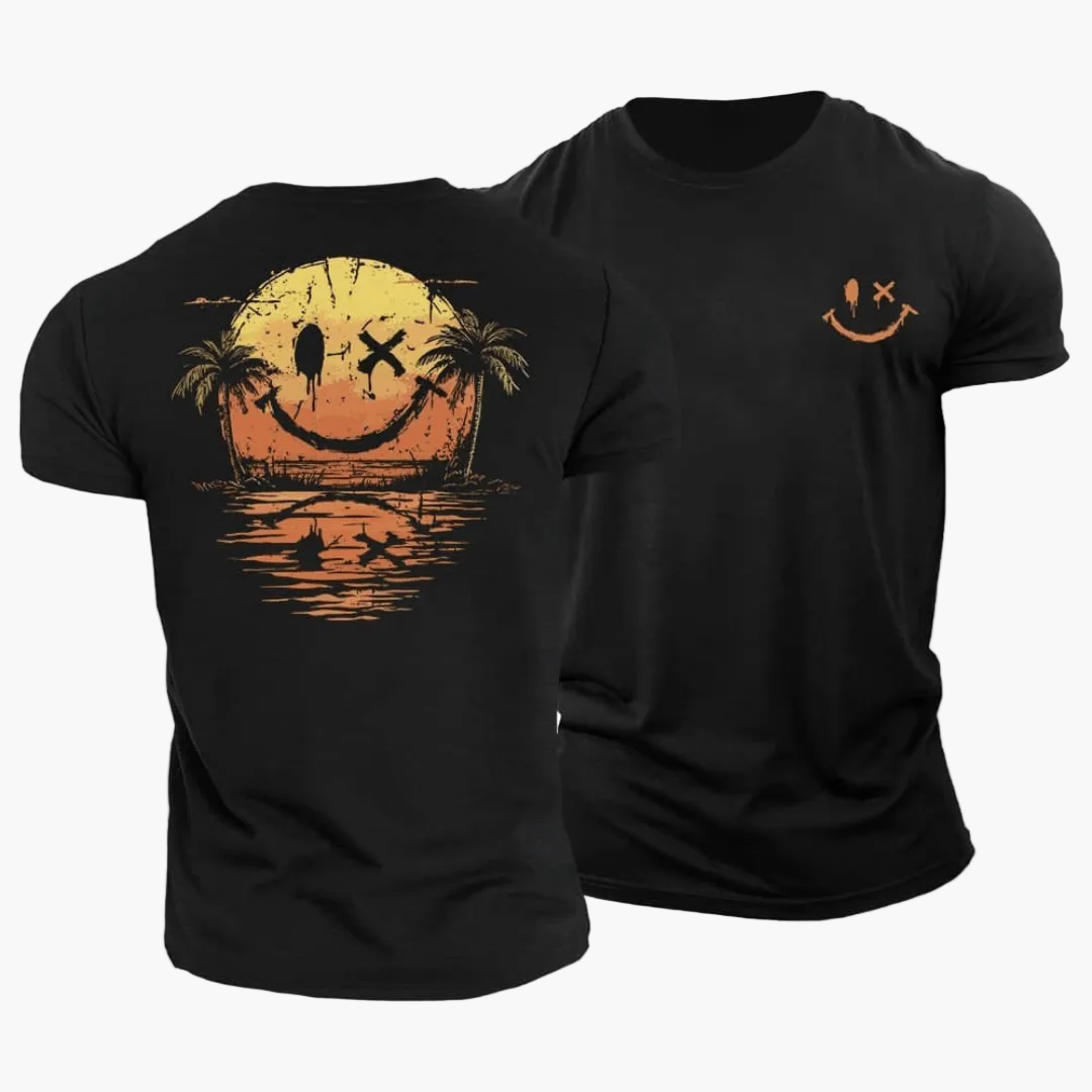 Camiseta para hombre con diseño de cara sonriente y palmeras-T-Shirts & Polos for men-Casaluzia