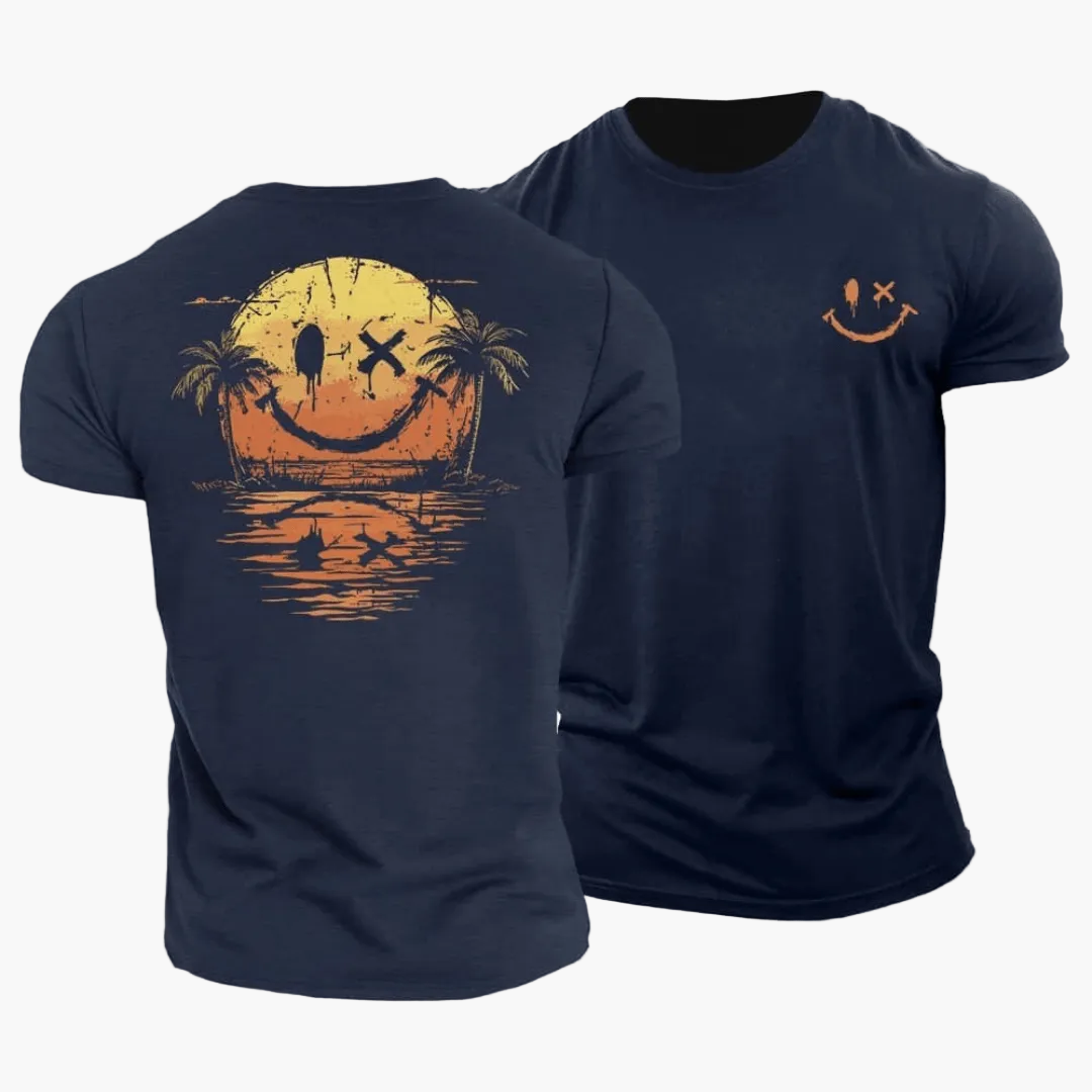 Camiseta para hombre con diseño de cara sonriente y palmeras-T-Shirts & Polos for men-Casaluzia