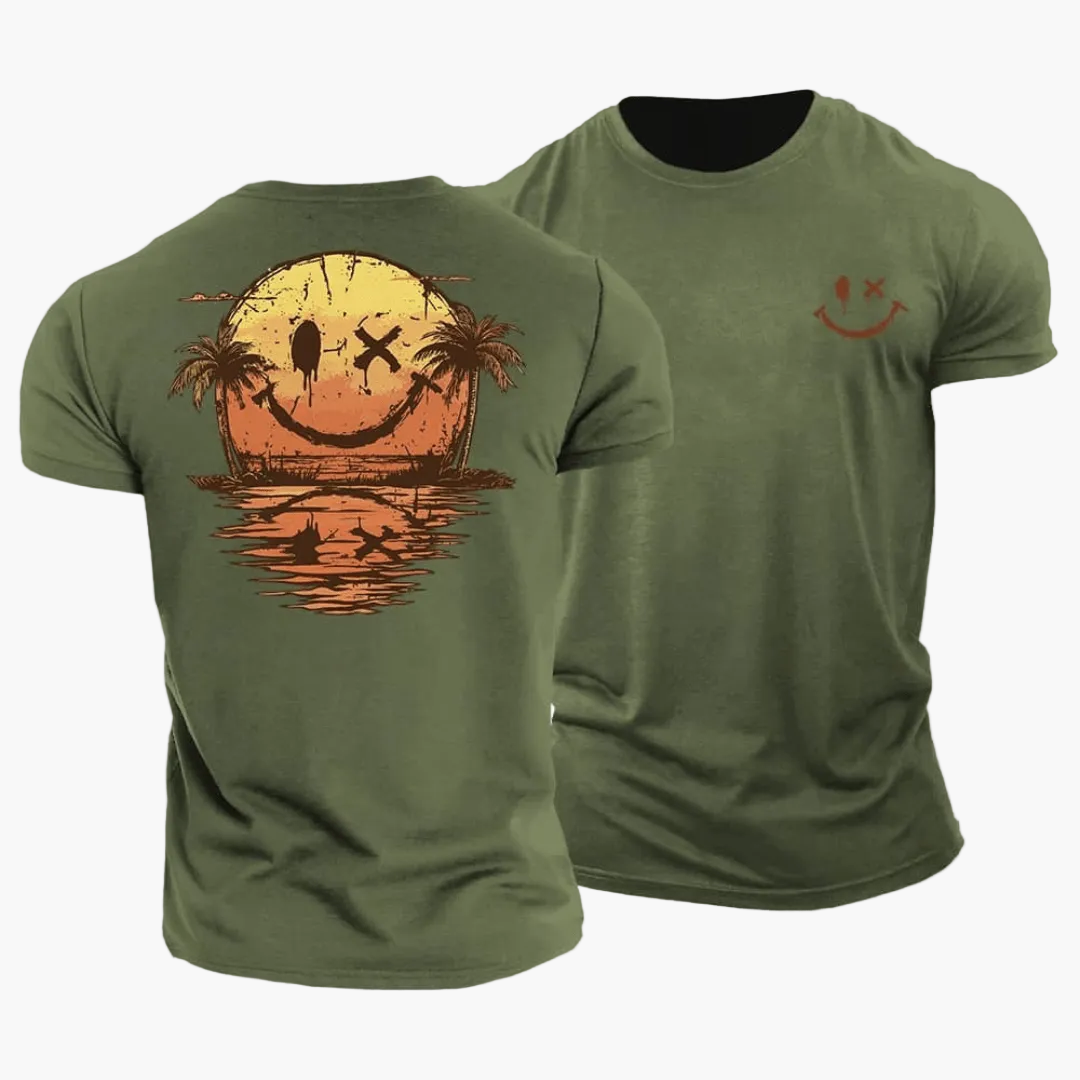 Camiseta para hombre con diseño de cara sonriente y palmeras-T-Shirts & Polos for men-Casaluzia