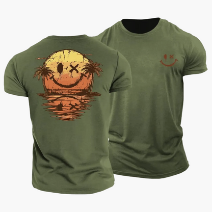 Camiseta para hombre con diseño de cara sonriente y palmeras-T-Shirts & Polos for men-Casaluzia