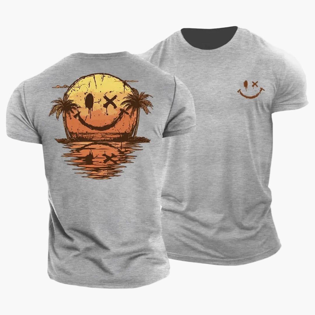 Camiseta para hombre con diseño de cara sonriente y palmeras-T-Shirts & Polos for men-Casaluzia