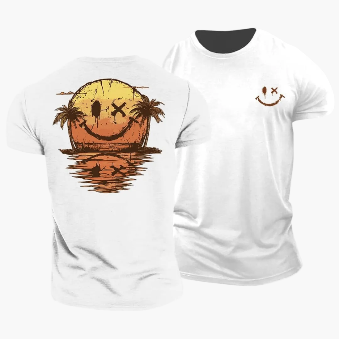 Camiseta para hombre con diseño de cara sonriente y palmeras-T-Shirts & Polos for men-Casaluzia