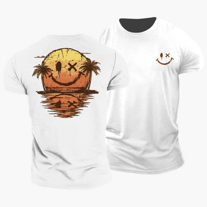Camiseta para hombre con diseño de cara sonriente y palmeras-T-Shirts & Polos for men-Casaluzia