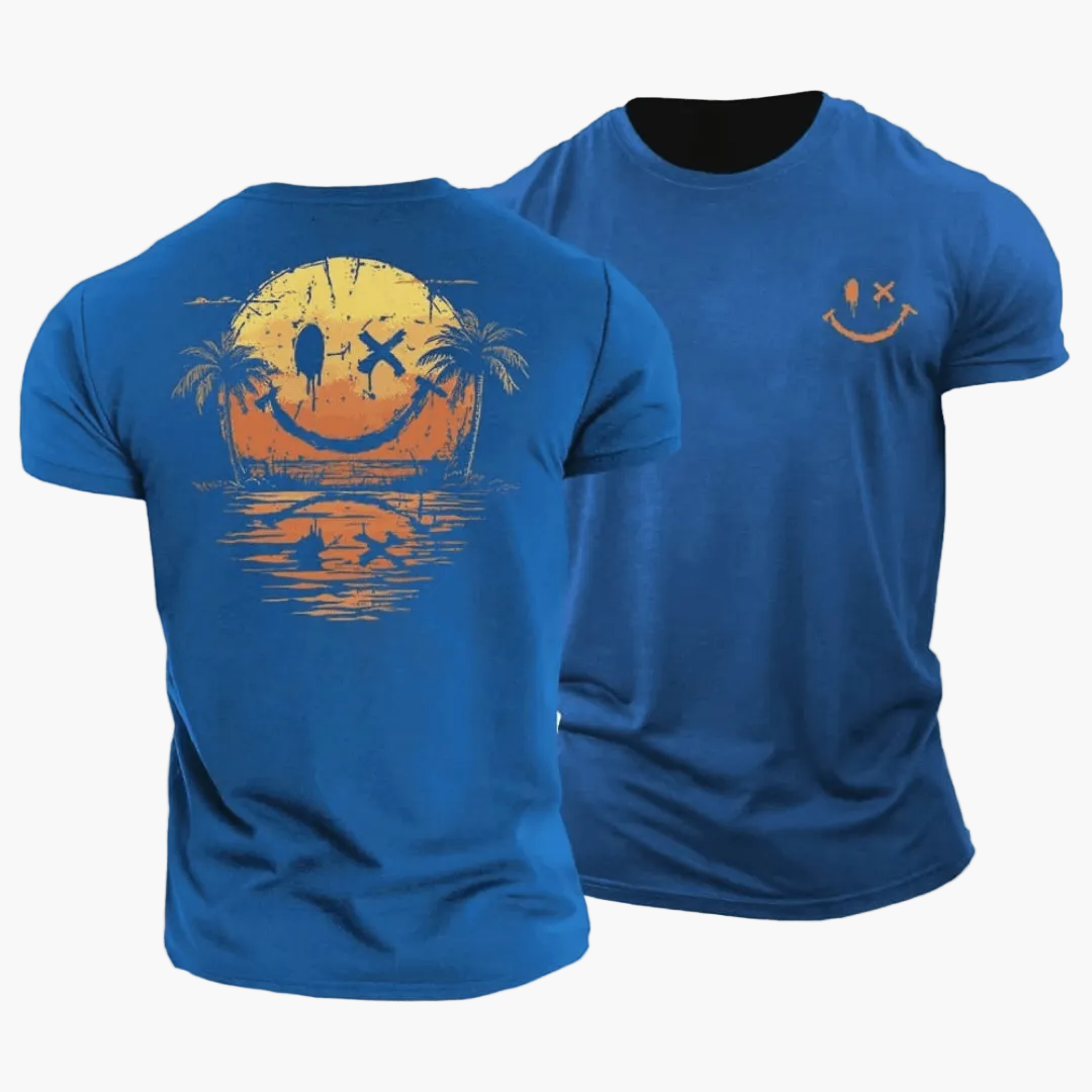 Camiseta para hombre con diseño de cara sonriente y palmeras-T-Shirts & Polos for men-Casaluzia