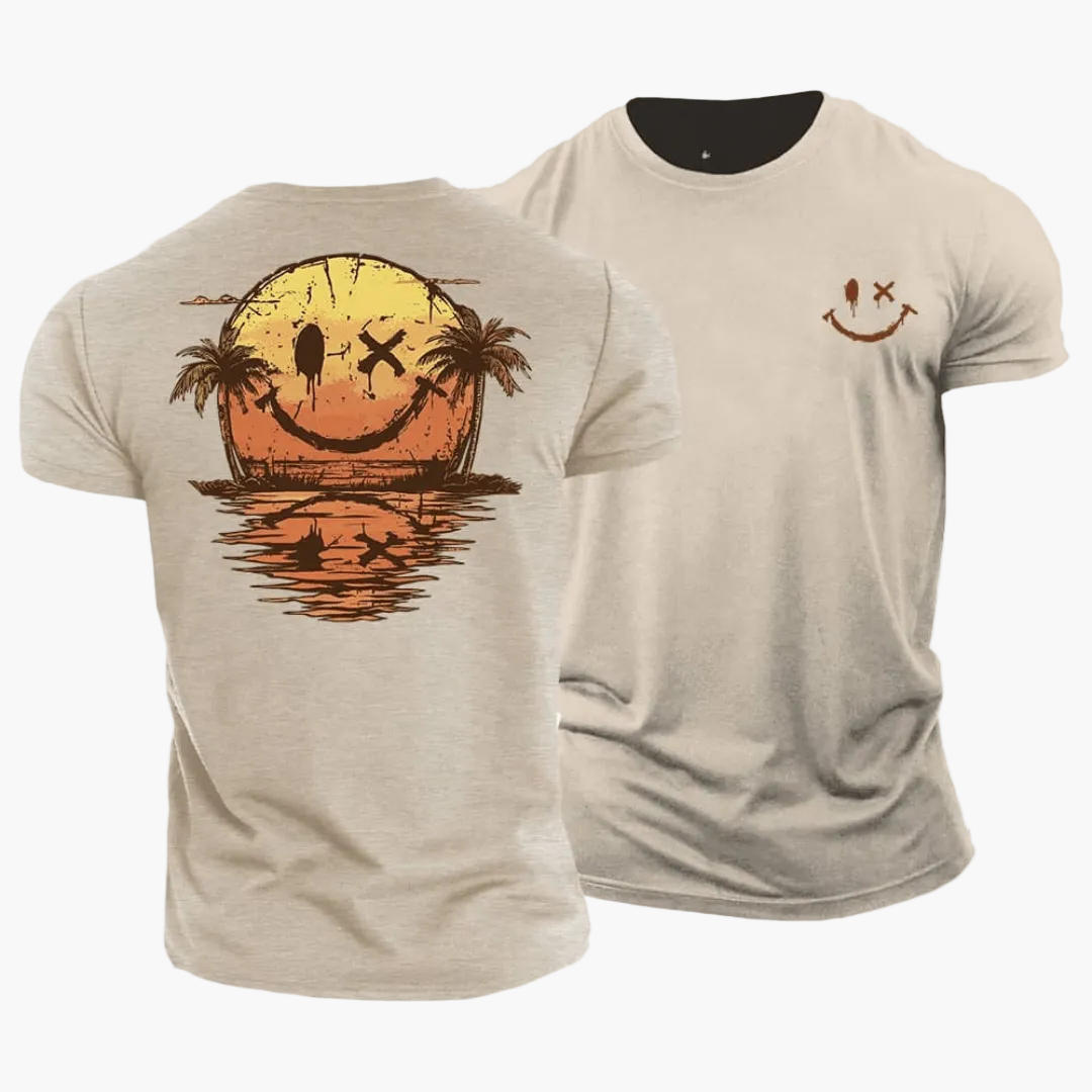 Camiseta para hombre con diseño de cara sonriente y palmeras-T-Shirts & Polos for men-Casaluzia