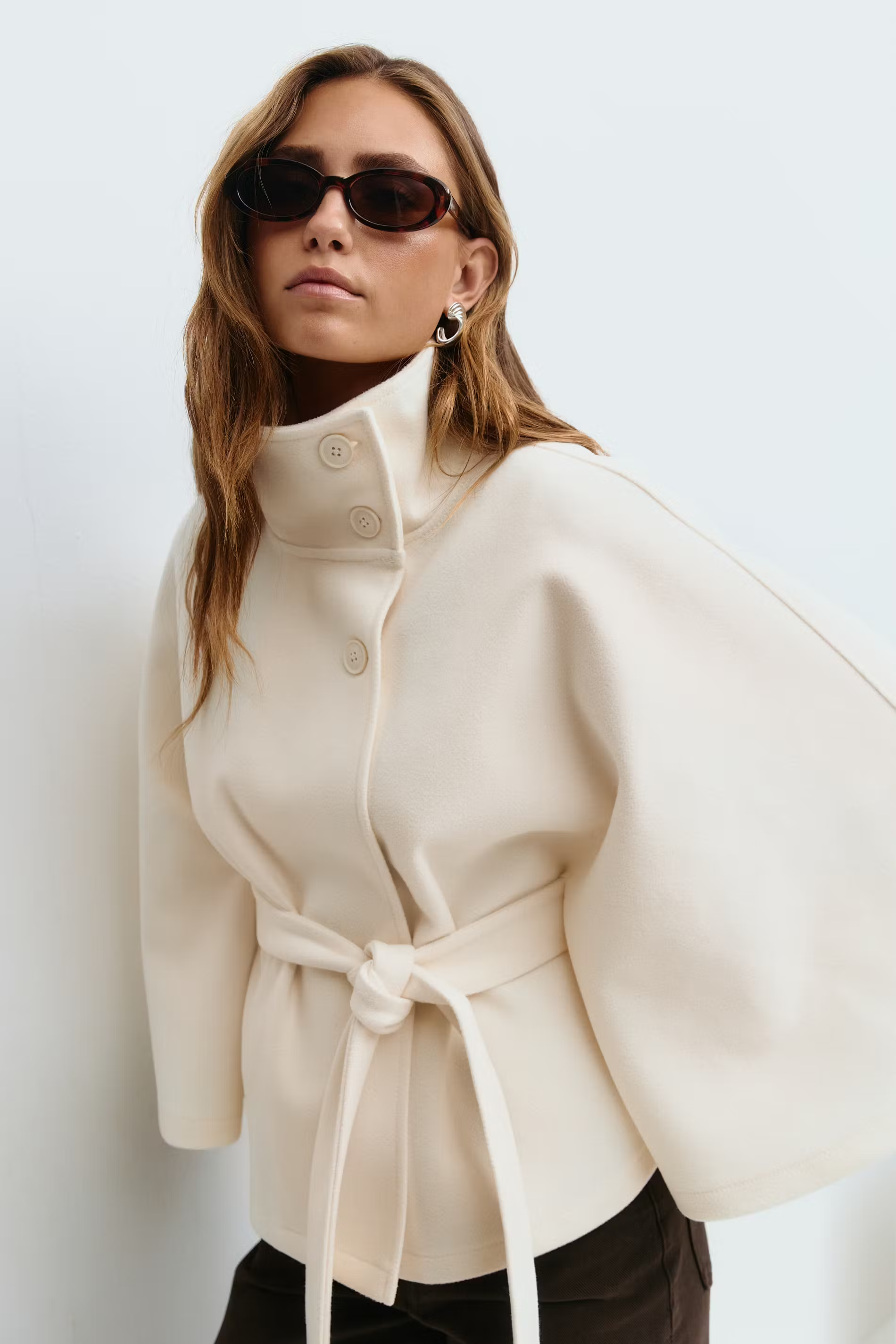 Capa mujer con cuello alto y cinturón para anudar-Coat for women-Casaluzia
