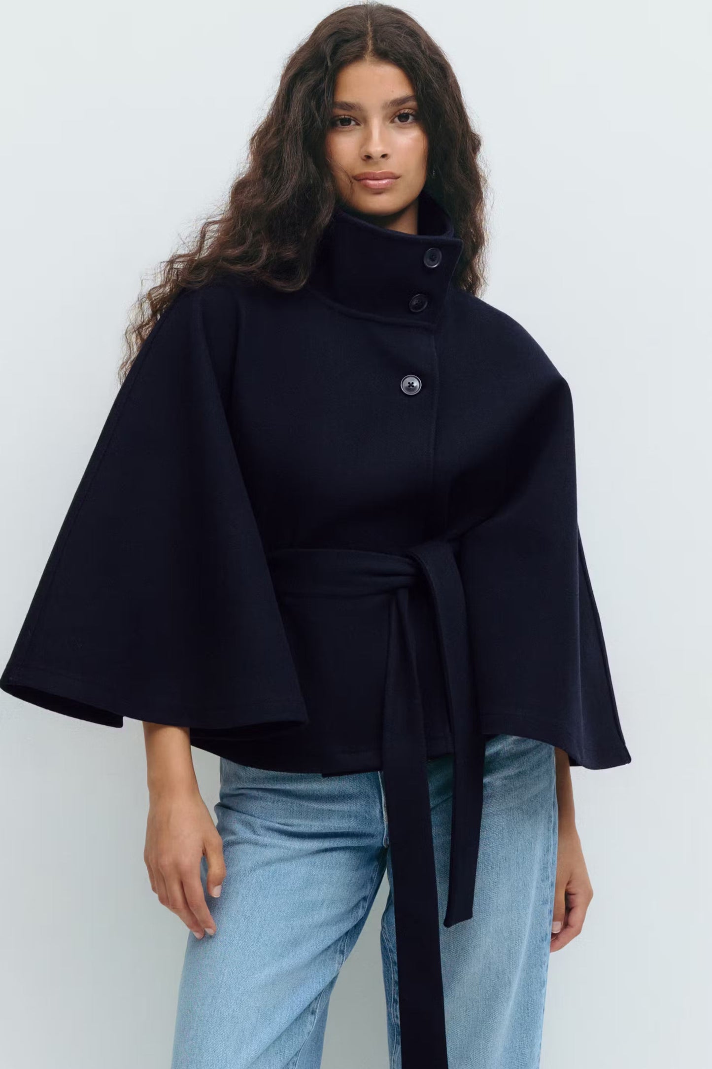 Capa mujer con cuello alto y cinturón para anudar-Coat for women-Casaluzia