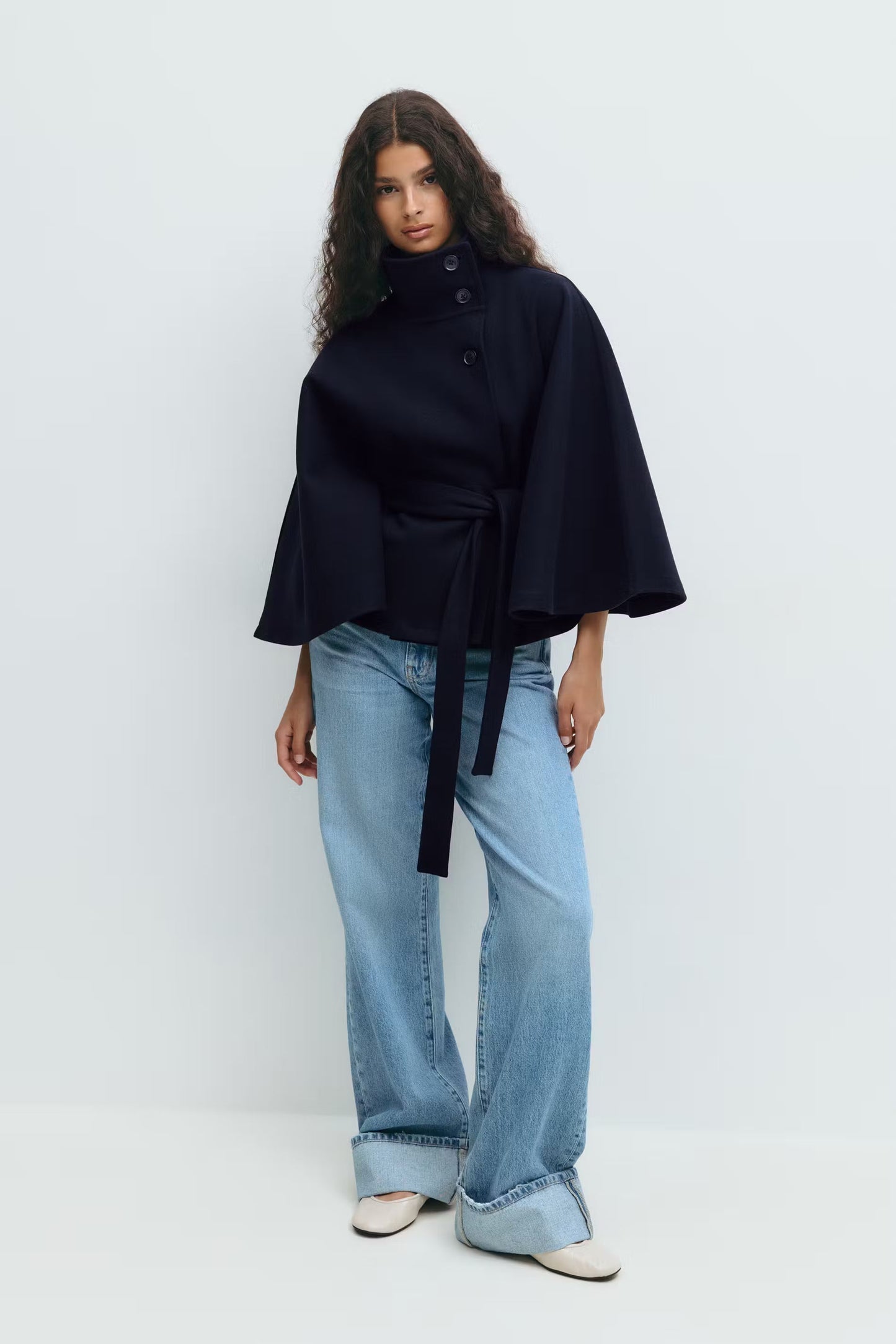 Capa mujer con cuello alto y cinturón para anudar-Coat for women-Casaluzia