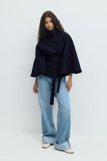 Capa mujer con cuello alto y cinturón para anudar-Coat for women-Casaluzia