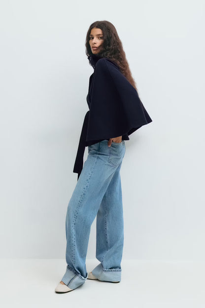 Capa mujer con cuello alto y cinturón para anudar-Coat for women-Casaluzia