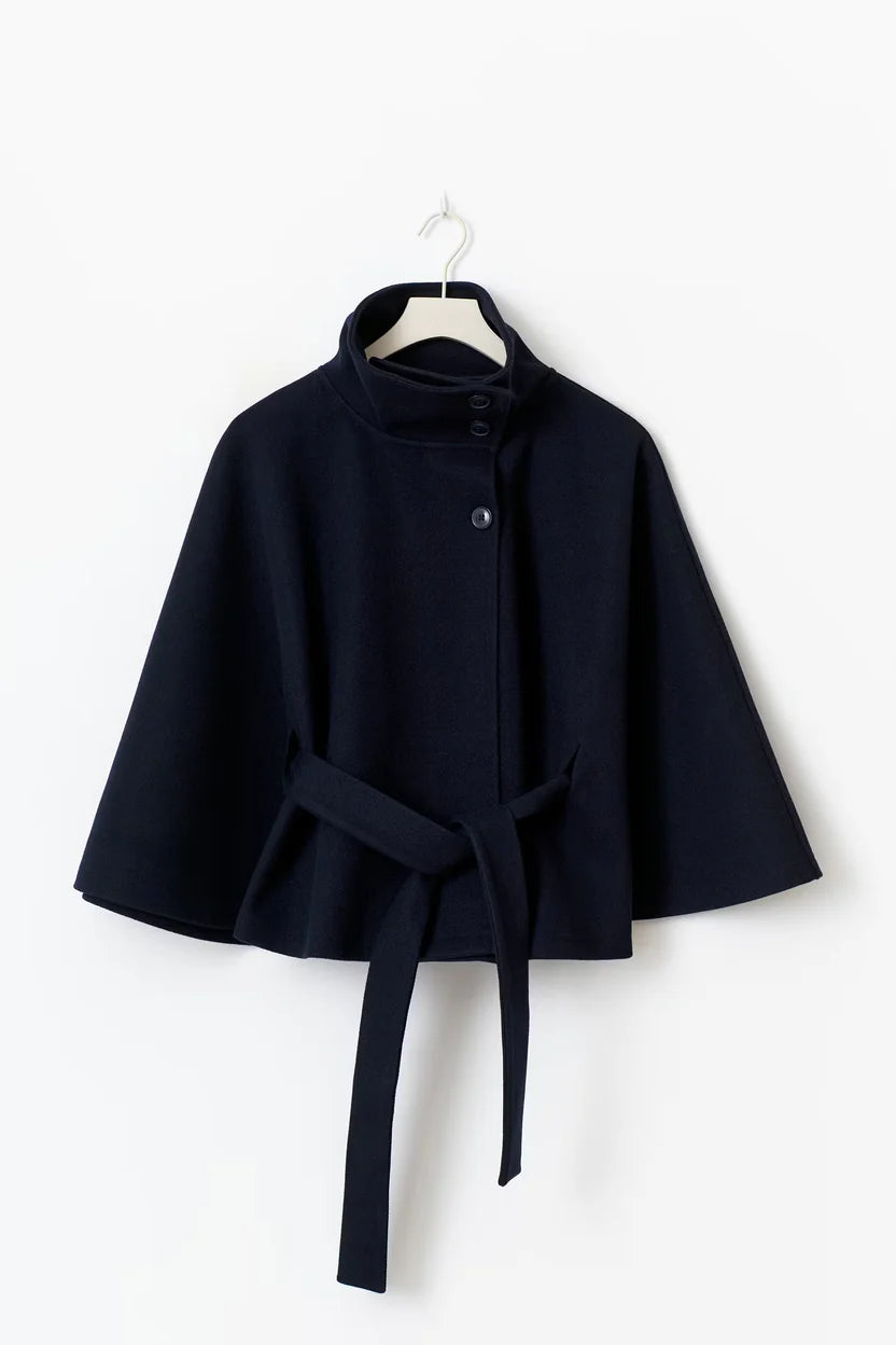 Capa mujer con cuello alto y cinturón para anudar-Coat for women-Casaluzia