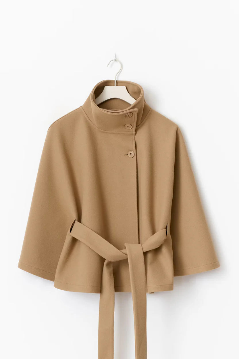 Capa mujer con cuello alto y cinturón para anudar-Coat for women-Casaluzia
