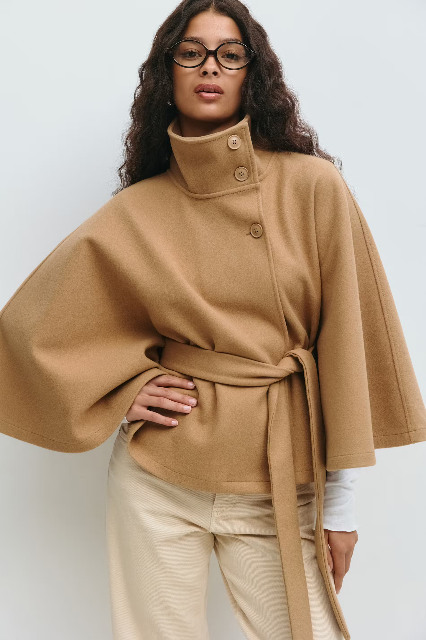 Capa mujer con cuello alto y cinturón para anudar-Coat for women-Casaluzia