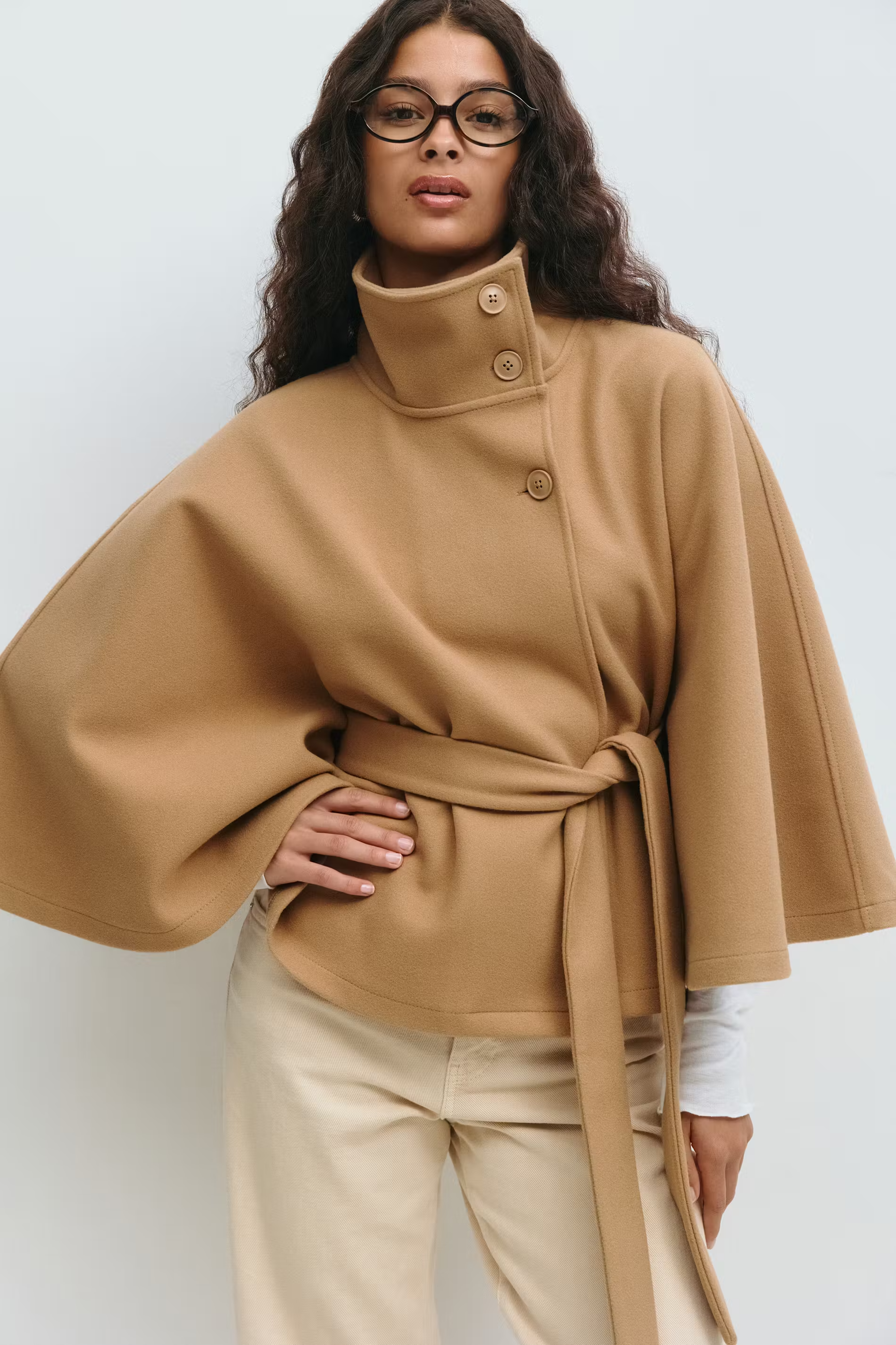 Capa mujer con cuello alto y cinturón para anudar-Coat for women-Casaluzia