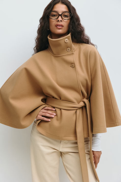 Capa mujer con cuello alto y cinturón para anudar-Coat for women-Casaluzia