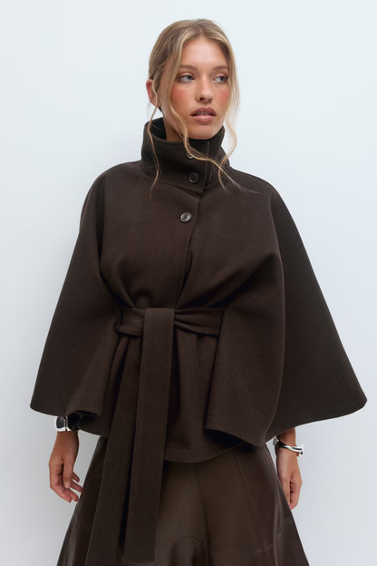 Capa mujer con cuello alto y cinturón para anudar-Coat for women-Casaluzia