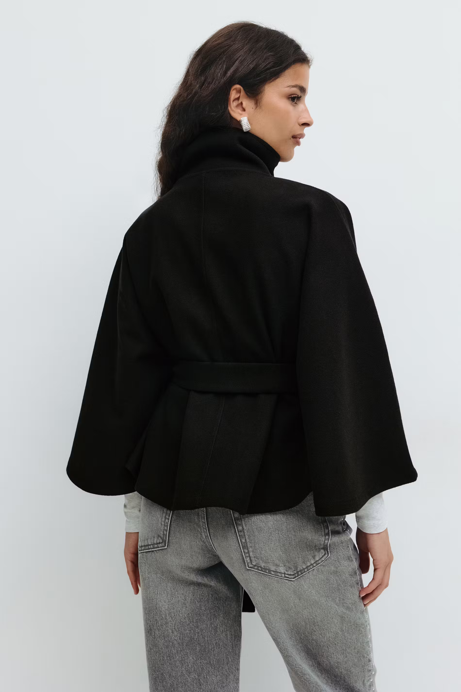 Capa mujer con cuello alto y cinturón para anudar-Coat for women-Casaluzia