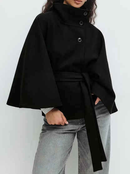 Capa para mujer con cuello alzado y cinturón anudado-Jacket for women-Casaluzia