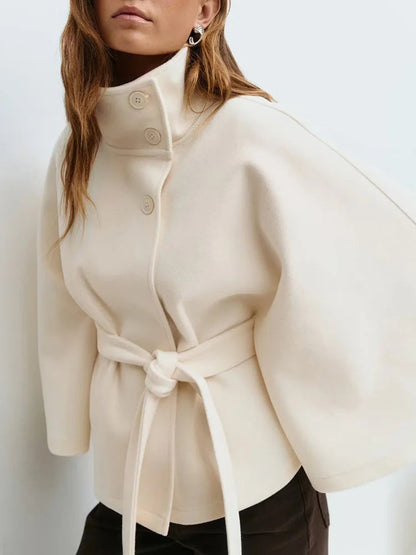 Capa para mujer con cuello alzado y cinturón anudado-Jacket for women-Casaluzia