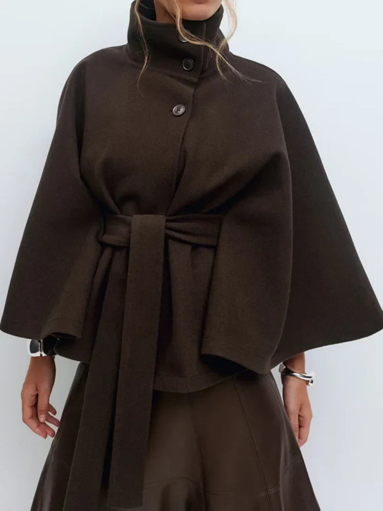 Capa para mujer con cuello alzado y cinturón anudado-Jacket for women-Casaluzia