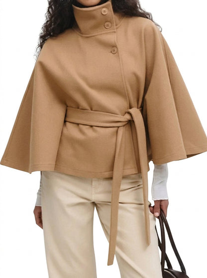 Capa para mujer con cuello alzado y cinturón anudado-Jacket for women-Casaluzia