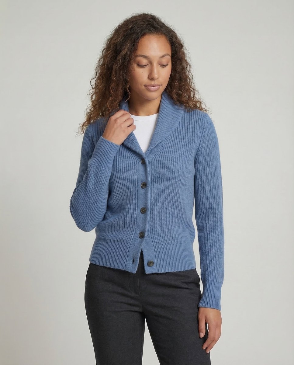 Cárdigan de punto acanalado para mujer con cuello chal-Cardigan for women-Casaluzia