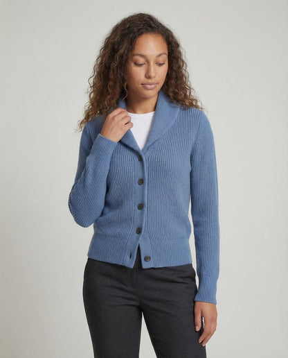 Cárdigan de punto acanalado para mujer con cuello chal-Cardigan for women-Casaluzia