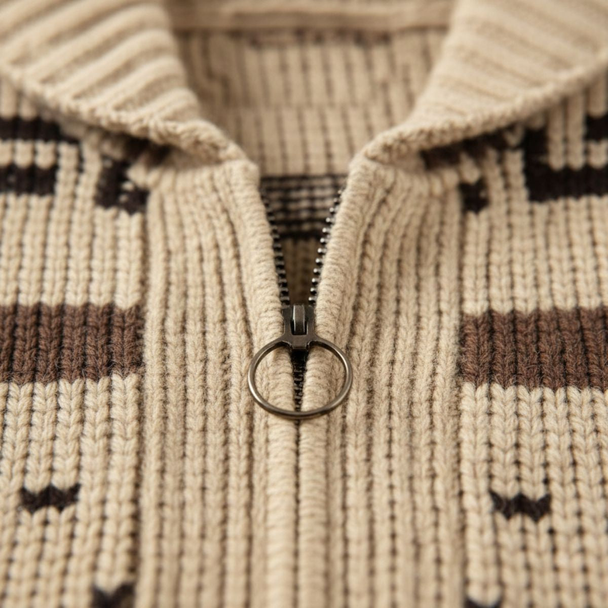 Cárdigan de punto con cremallera, cuello chal y estampado geométrico para hombre-Cardigan for men-Casaluzia