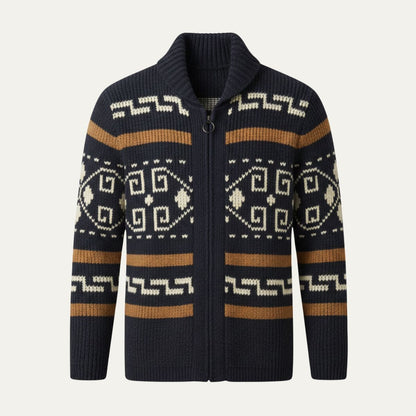 Cárdigan de punto con cremallera, cuello chal y estampado geométrico para hombre-Cardigan for men-Casaluzia