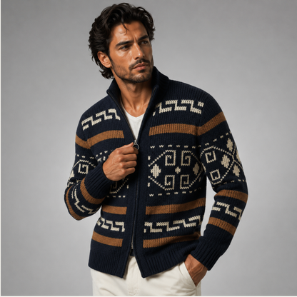 Cárdigan de punto con cremallera, cuello chal y estampado geométrico para hombre-Cardigan for men-Casaluzia