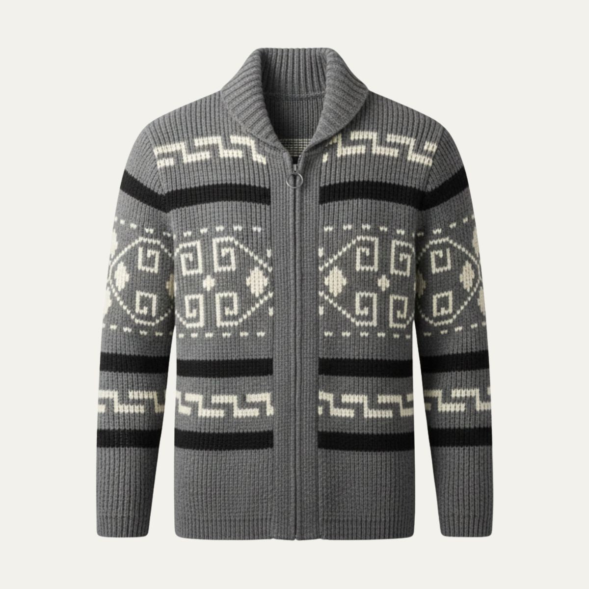 Cárdigan de punto con cremallera, cuello chal y estampado geométrico para hombre-Cardigan for men-Casaluzia