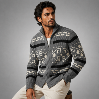Cárdigan de punto con cremallera, cuello chal y estampado geométrico para hombre-Cardigan for men-Casaluzia