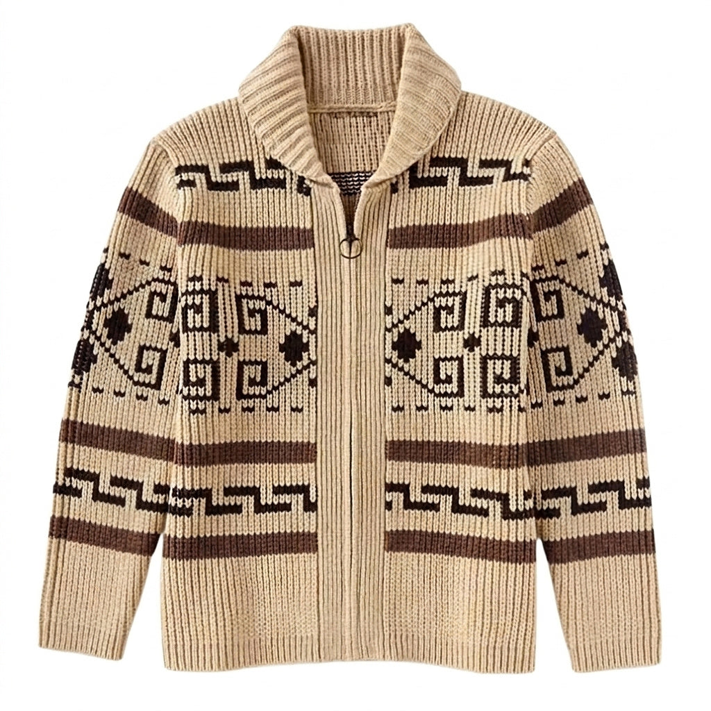 Cárdigan de punto con cremallera, cuello chal y estampado geométrico para hombre-Cardigan for men-Casaluzia