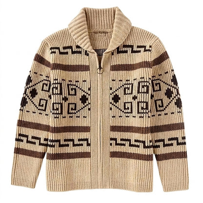 Cárdigan de punto con cremallera, cuello chal y estampado geométrico para hombre-Cardigan for men-Casaluzia