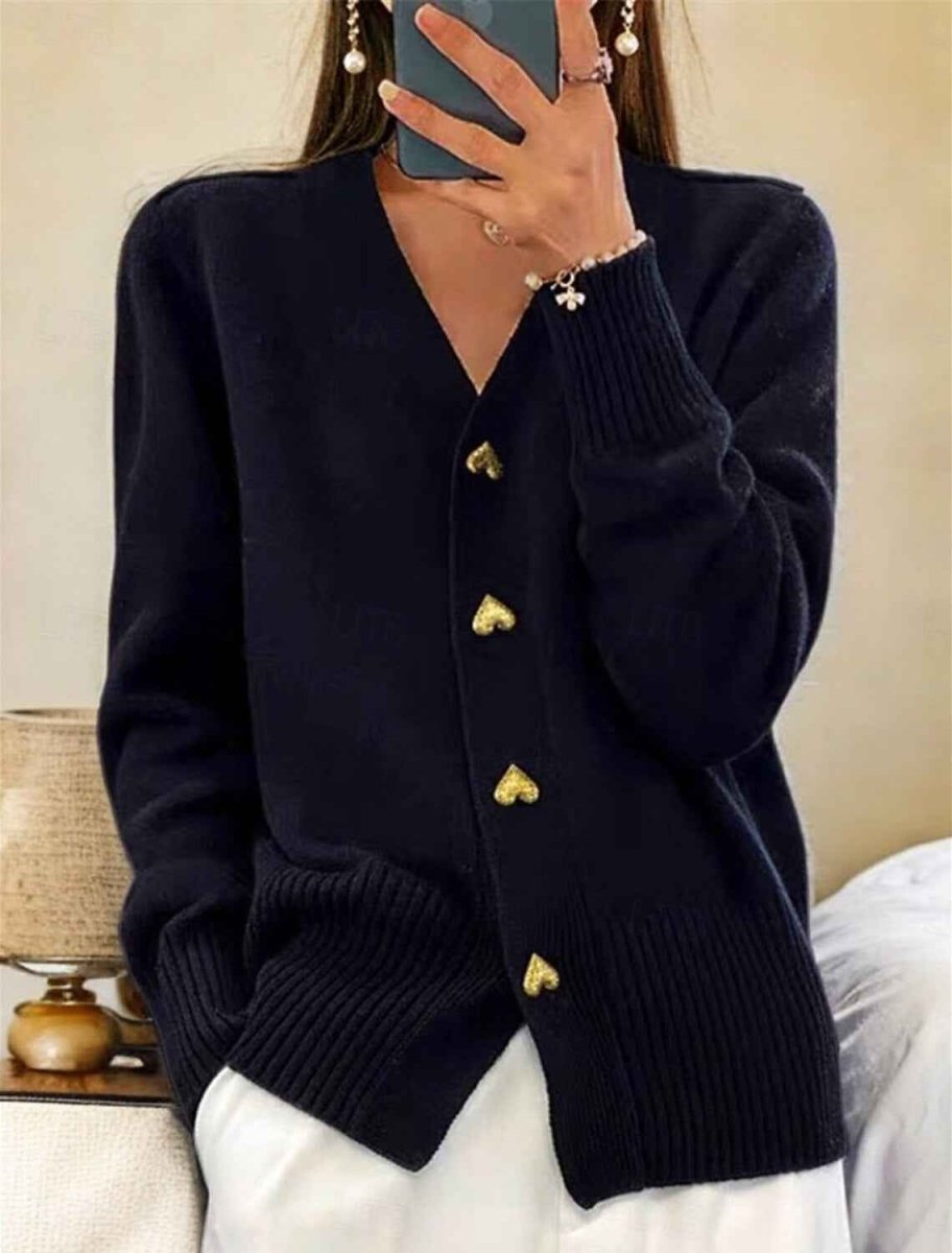 Cárdigan de punto con cuello en V y botones de corazón para mujer-Cardigan for women-Casaluzia