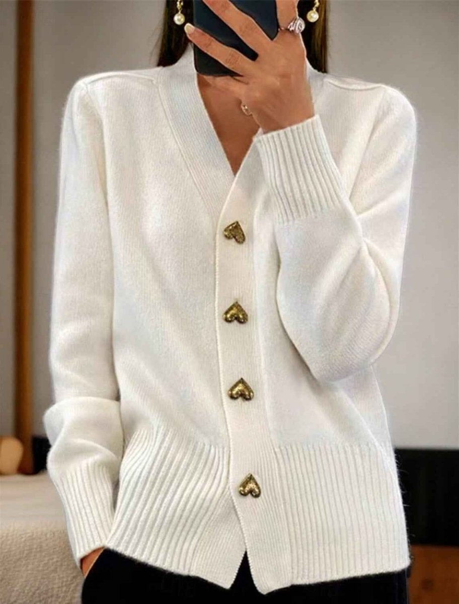 Cárdigan de punto con cuello en V y botones de corazón para mujer-Cardigan for women-Casaluzia