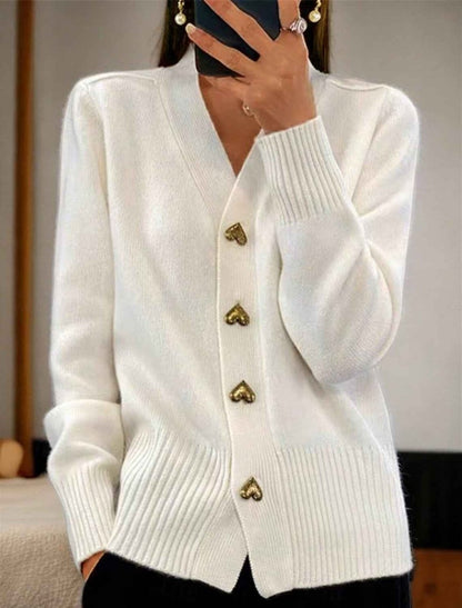 Cárdigan de punto con cuello en V y botones de corazón para mujer-Cardigan for women-Casaluzia
