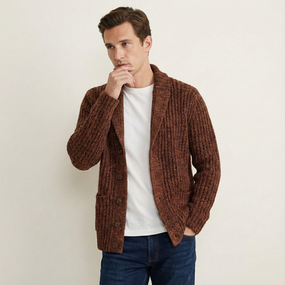 Cárdigan de punto grueso para hombre con cuello tipo chal-Cardigan for men-Casaluzia